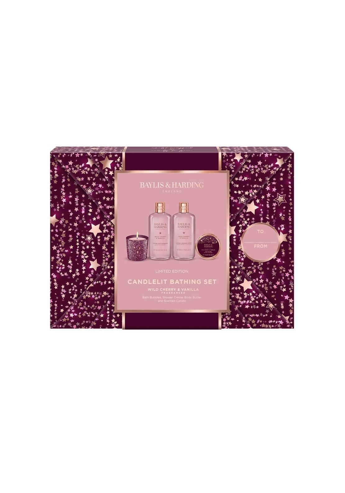 Wild Cherry &amp; Vanilla Gift Wrapped Candlelit Bathing Gift Set - Wildcherry&amp;vanilla