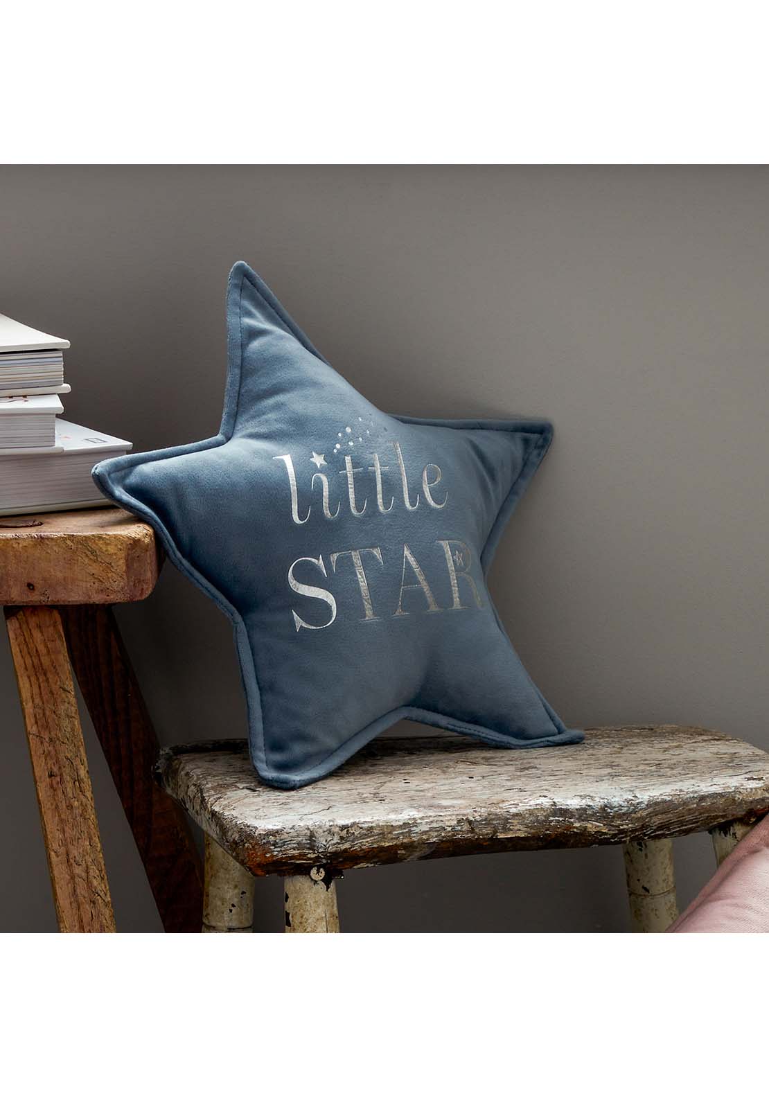 The Home Collection Little Star Velvet Cushion 30cm - Blue 2 Shaws Department Stores