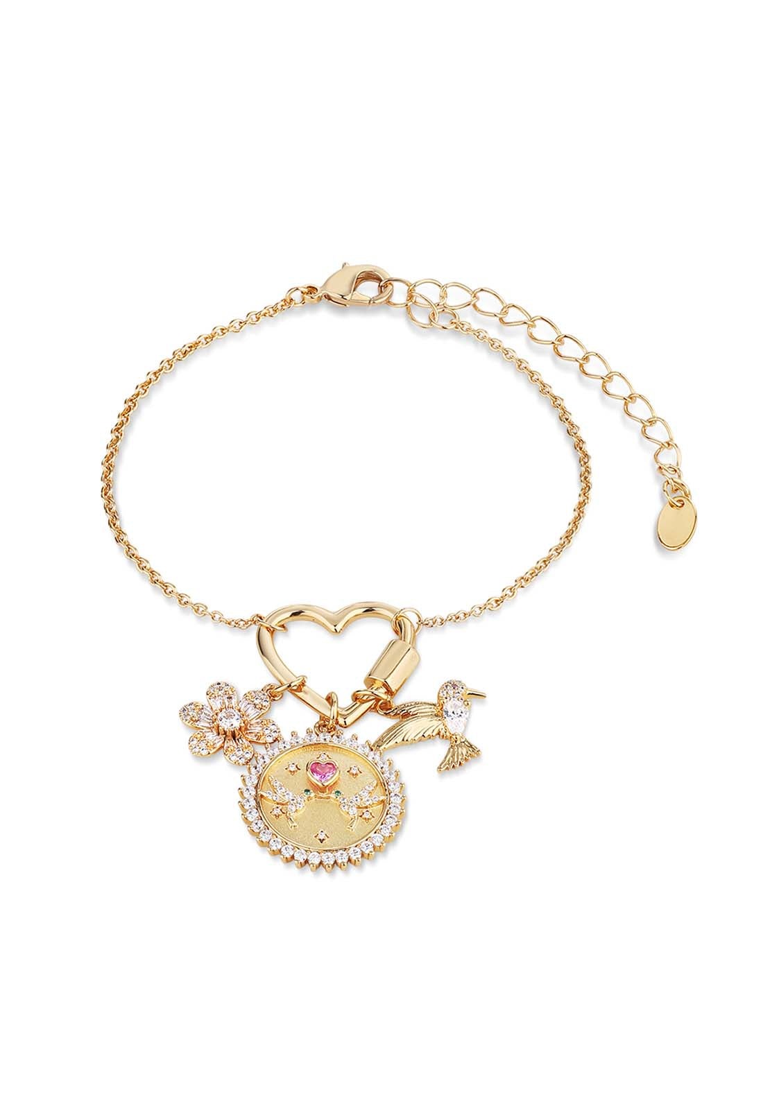 Gold Plated Bird Charm Bracele - Rose Gold