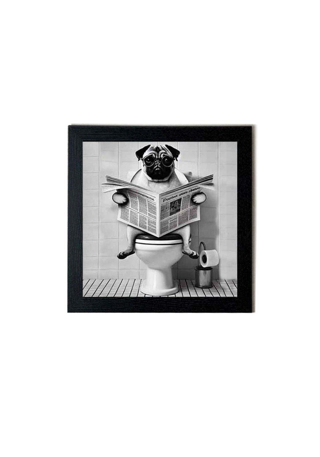The Home Collection Bulldog On Loo Black &amp; White Framed Picture - Black 1 Shaws Department Stores