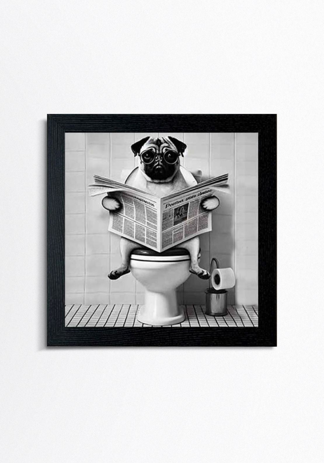 The Home Collection Bulldog On Loo Black &amp; White Framed Picture - Black 3 Shaws Department Stores