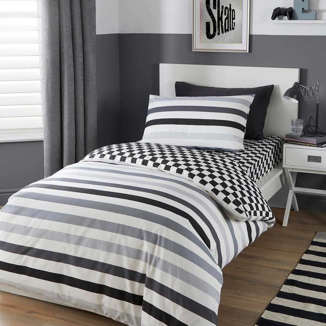 The Home Collection Racing Stripe Duvet Cover Set - Mono 1 Shaws Department Stores
