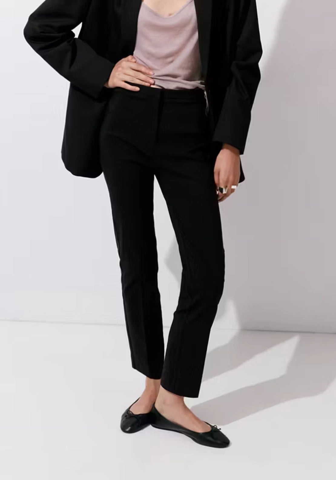 Mango Slim Fit Cropped Trousers - Black 1 Shaws Department Stores