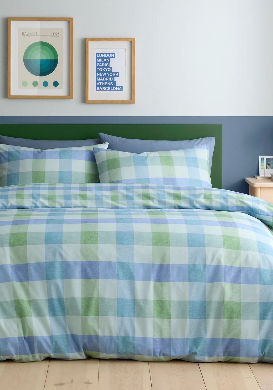 The Home Collection Block Check Duvet Cover Set - Blue 1 Shaws Department Stores