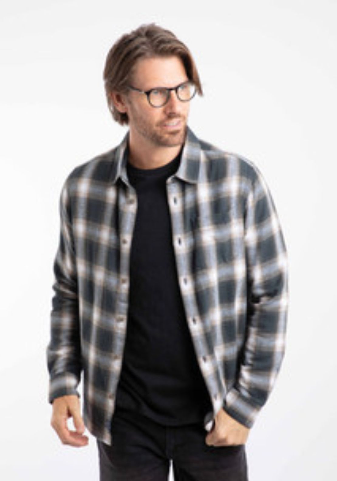 Weird Fish Broxton Herringbone Check Shirt - Grey 1 Shaws Department Stores