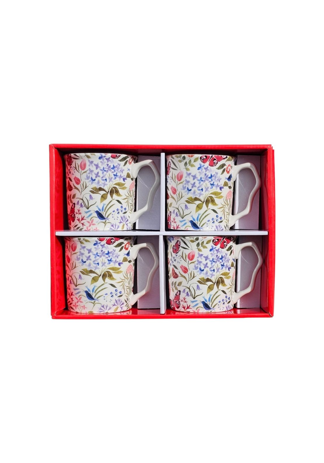 Butterfly Red Set Of 4 Mugs - Multi