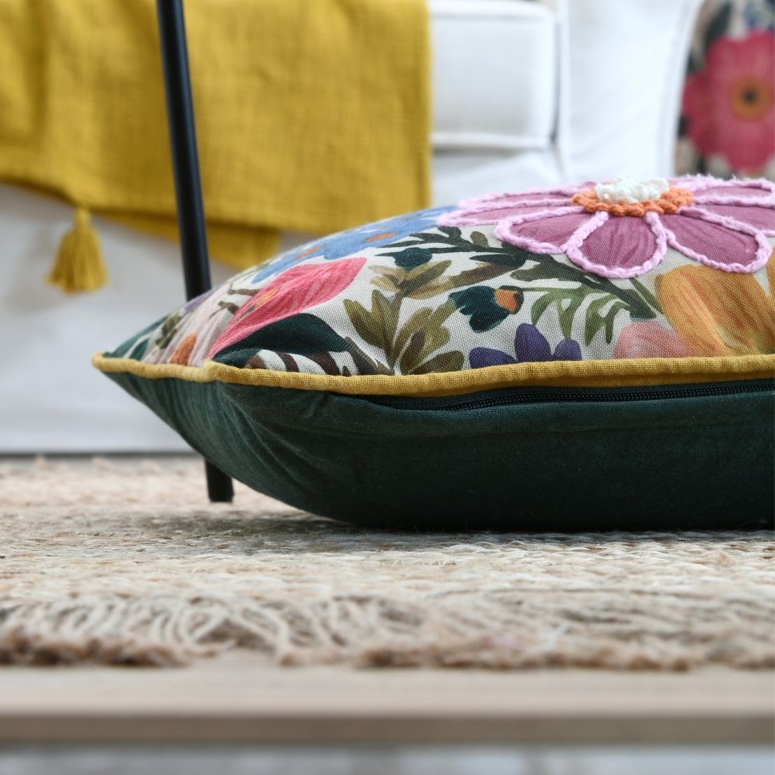 Floral Print Throw Cushion - Multicolore
