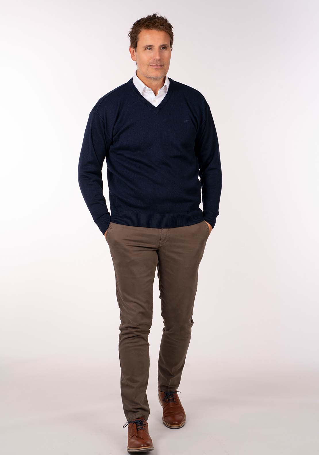 Yeats Plain V Neck Knit - Navy 2 Shaws Department Stores