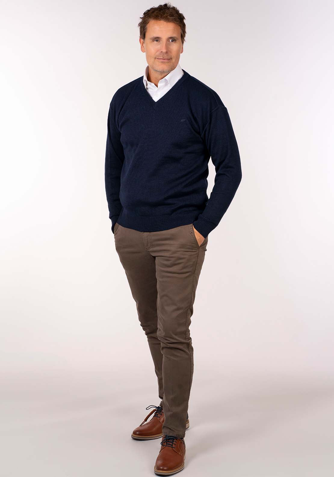 Yeats Plain V Neck Knit - Navy 1 Shaws Department Stores