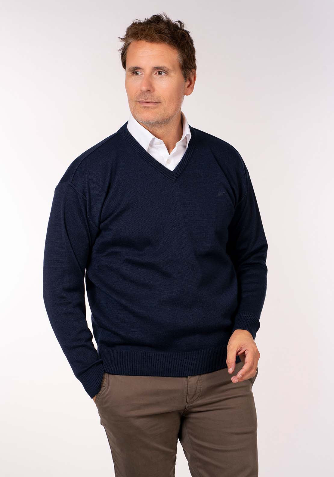 Yeats Plain V Neck Knit - Navy 3 Shaws Department Stores