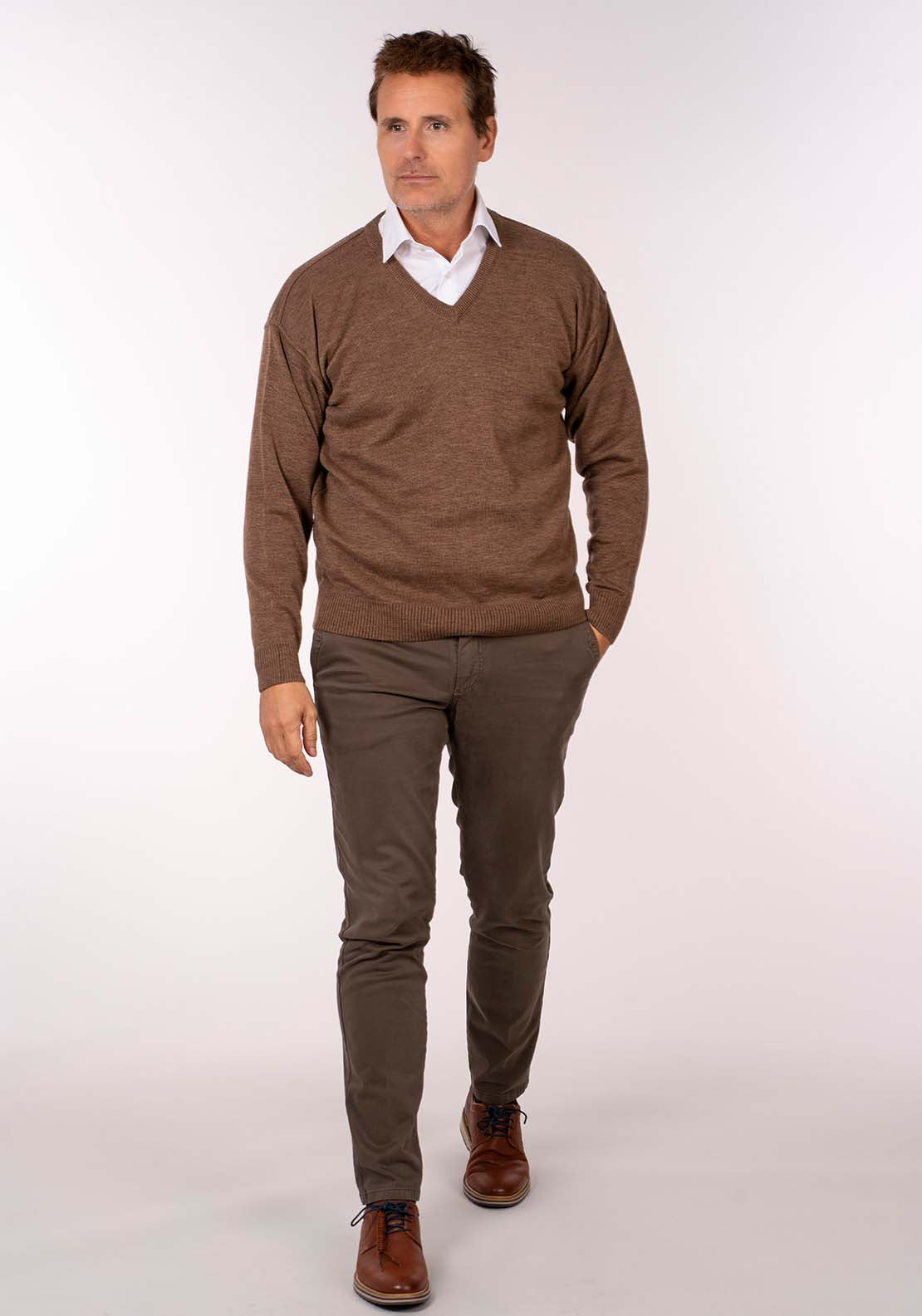 Yeats Plain V Neck Knit - Bark 4 Shaws Department Stores
