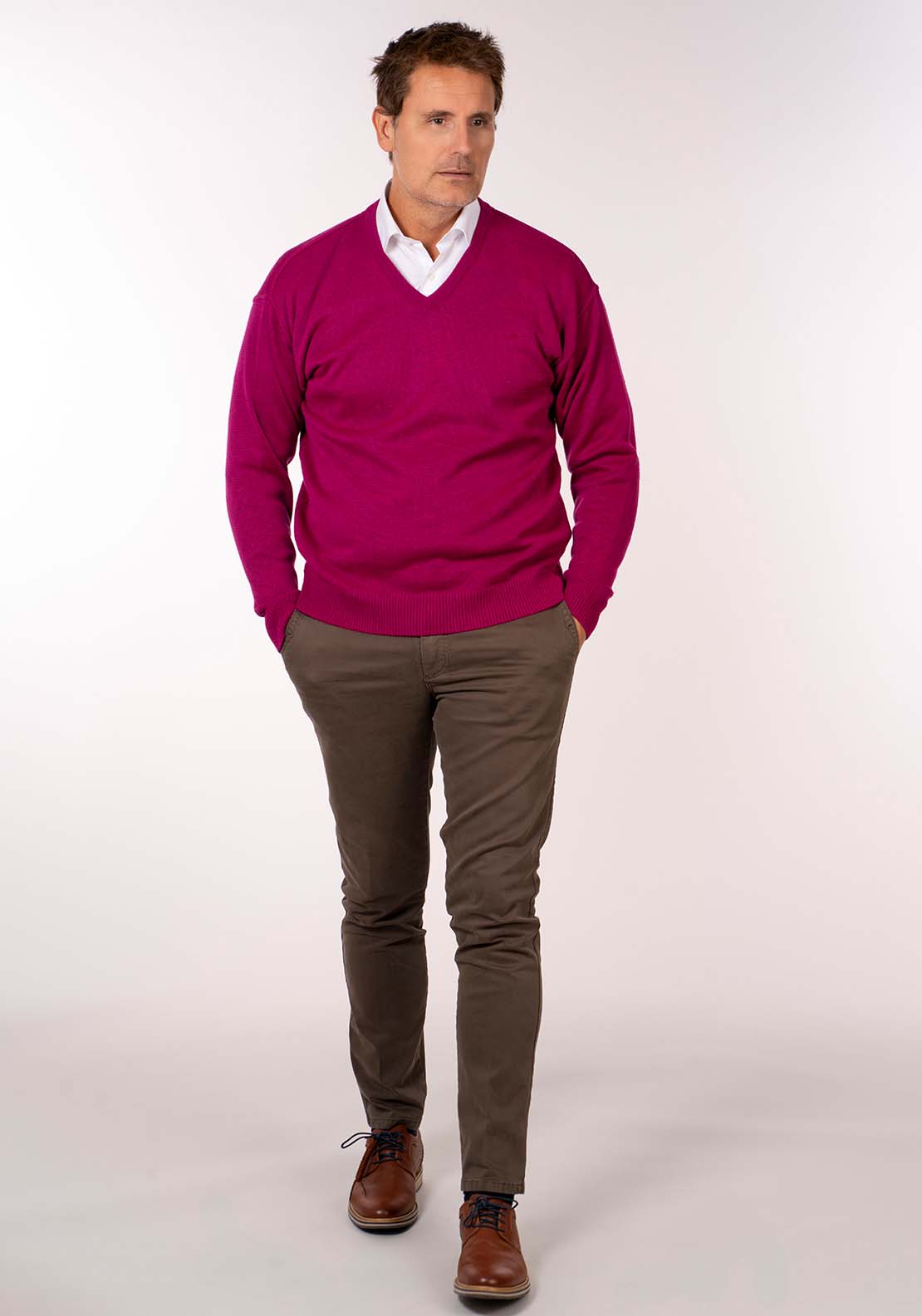 Yeats Plain V Neck Knit - Cerice Rose 4 Shaws Department Stores