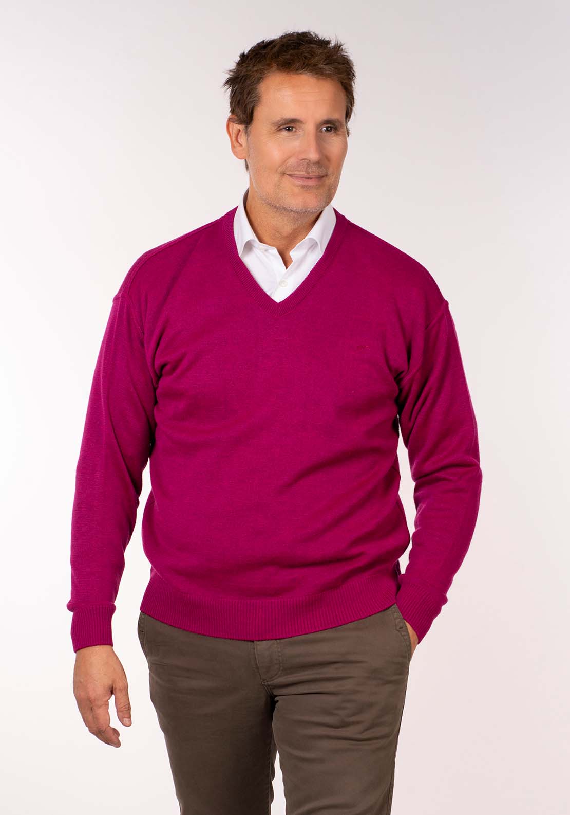 Yeats Plain V Neck Knit - Cerice Rose 1 Shaws Department Stores