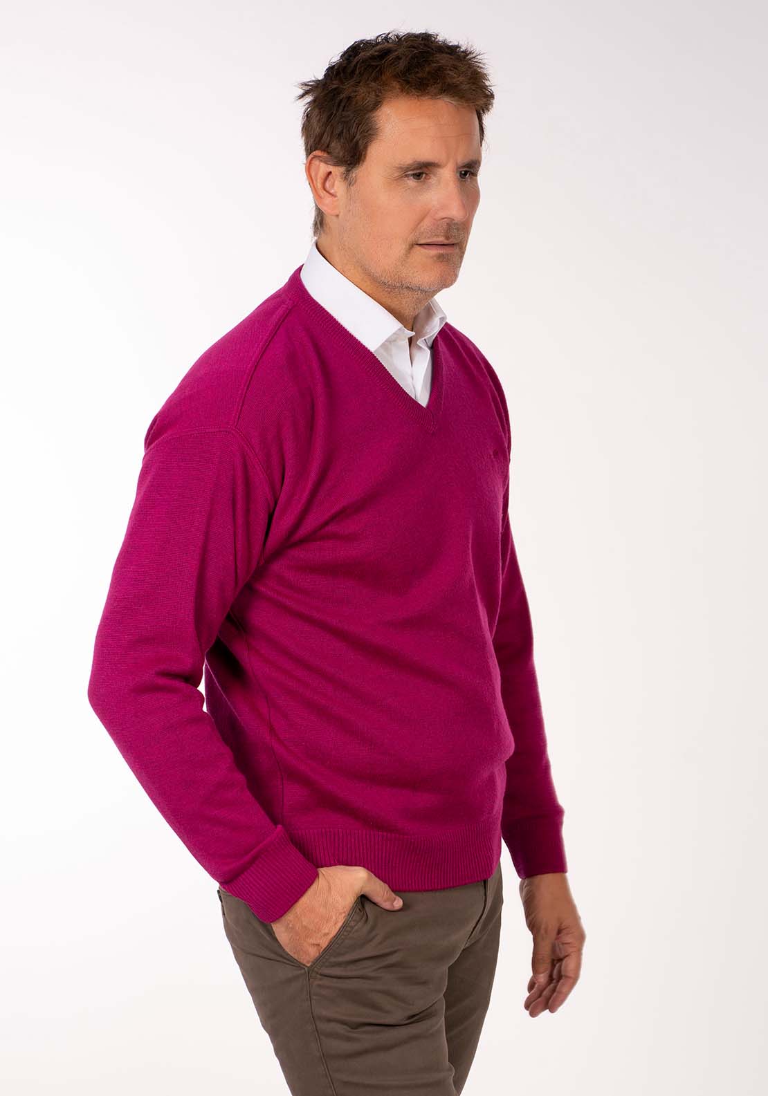 Yeats Plain V Neck Knit - Cerice Rose 2 Shaws Department Stores