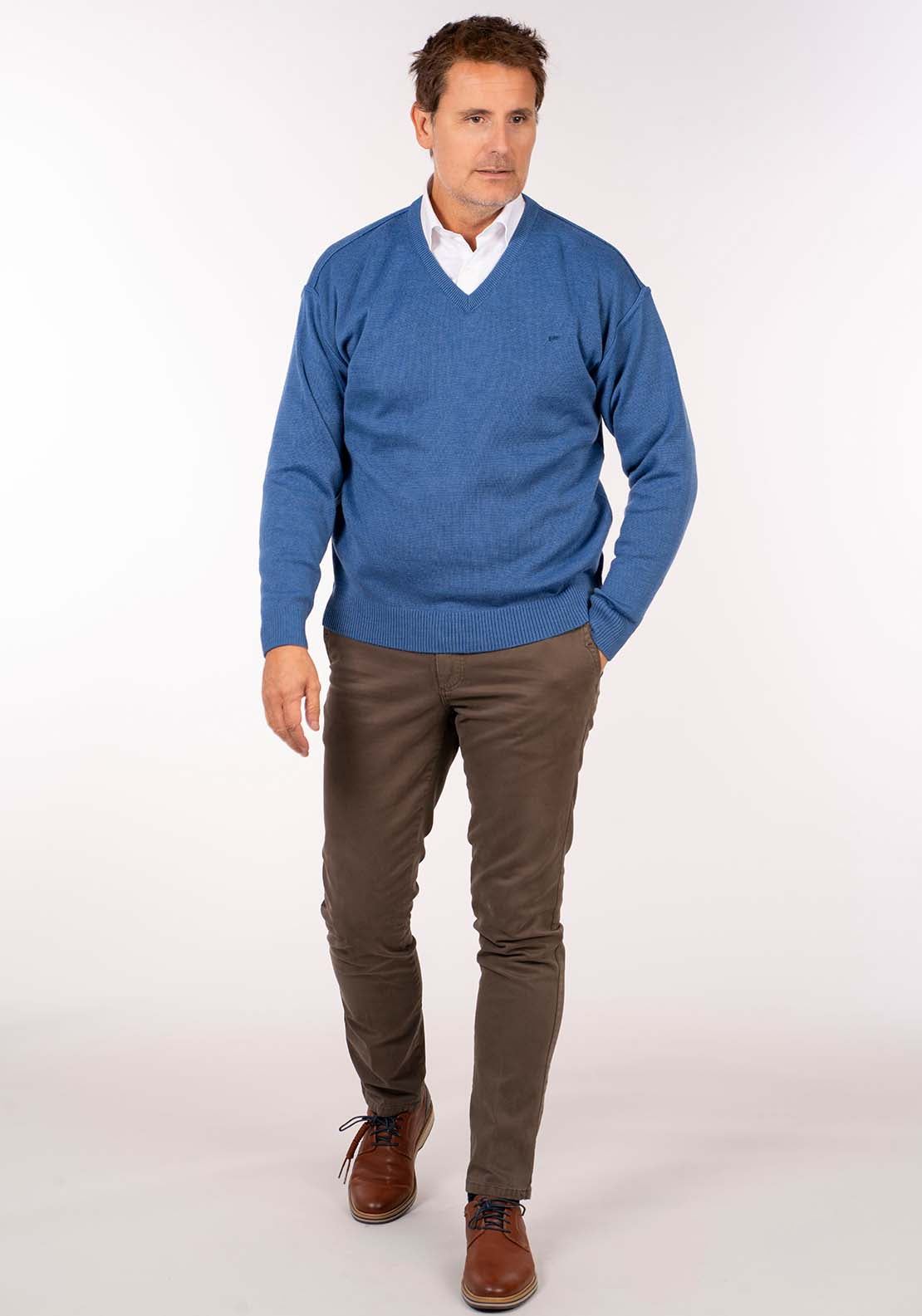 Yeats Plain V Neck Knit - Denim 1 Shaws Department Stores