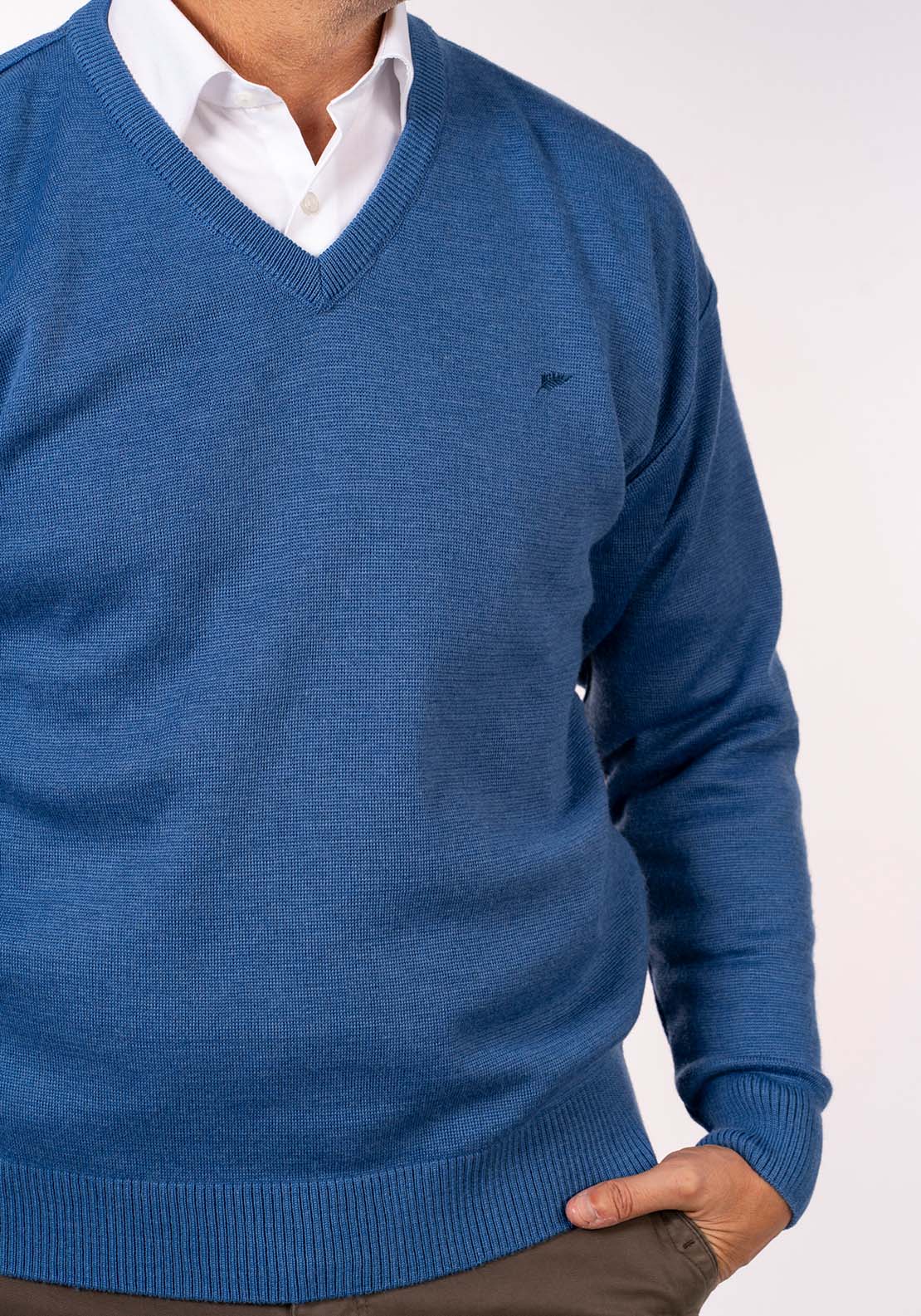 Yeats Plain V Neck Knit - Denim 4 Shaws Department Stores