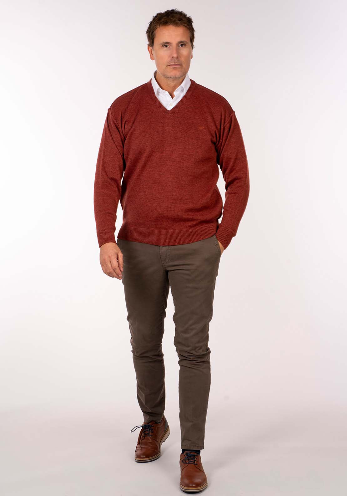 Yeats Plain V Neck Knit - Rust 2 Shaws Department Stores