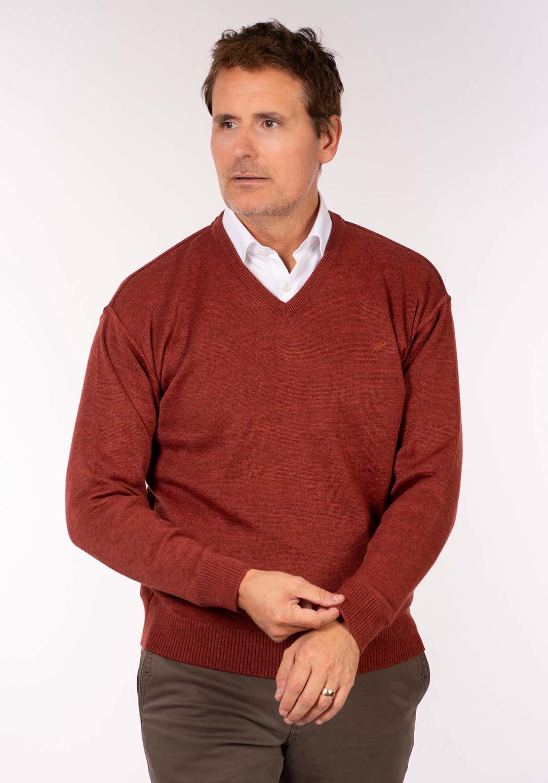 Yeats Plain V Neck Knit - Rust 3 Shaws Department Stores