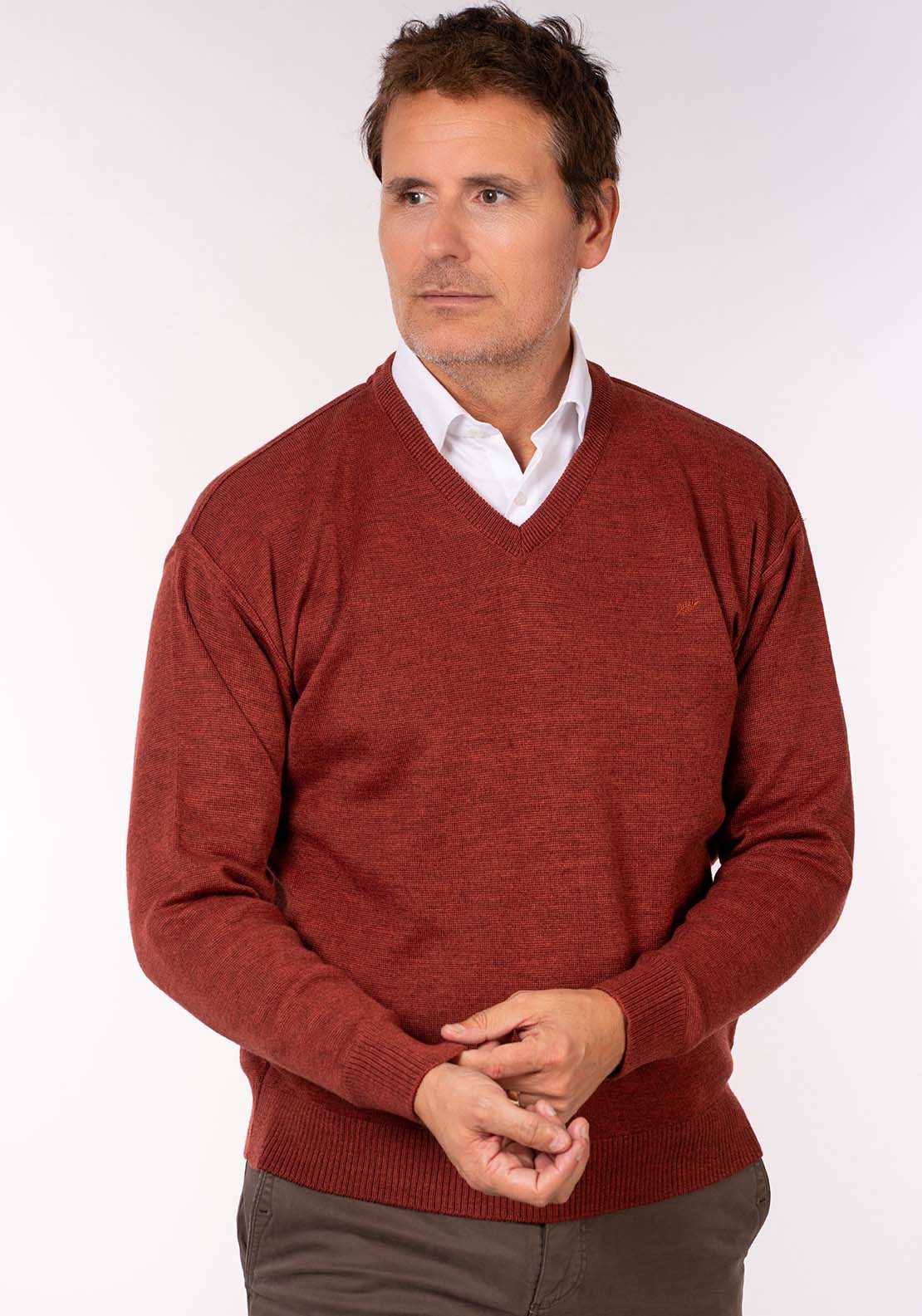 Yeats Plain V Neck Knit - Rust 1 Shaws Department Stores