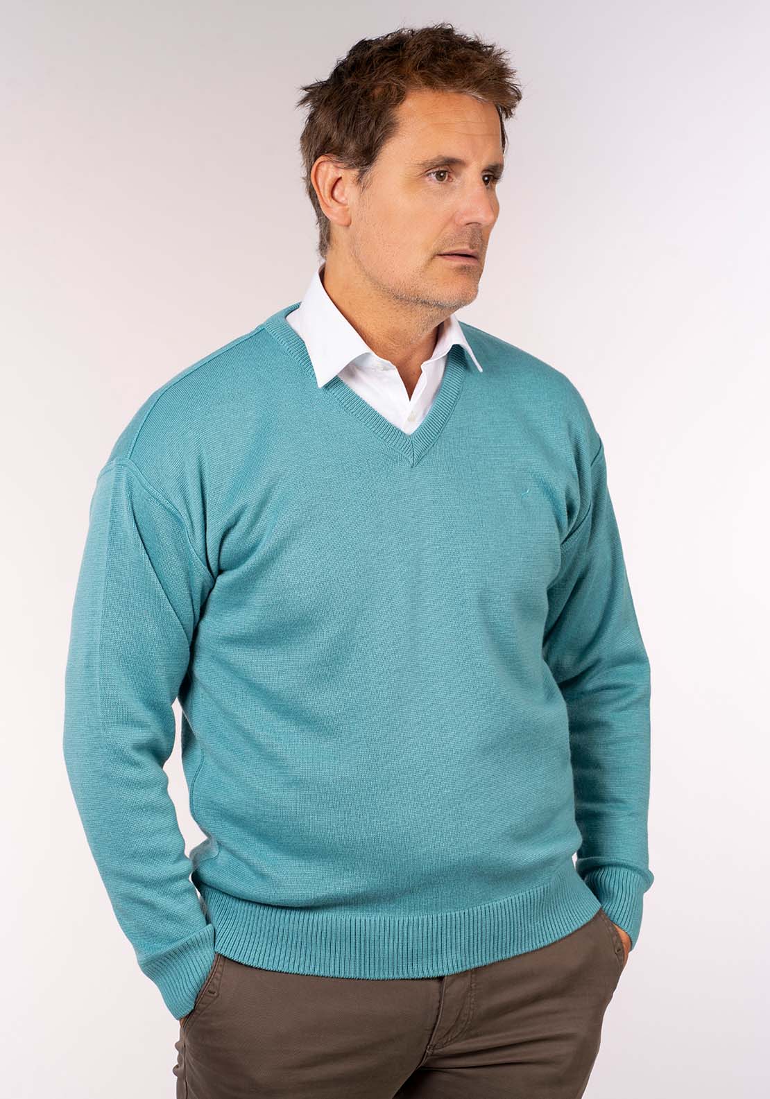 Yeats Plain V Neck Knit - Malta Mint 1 Shaws Department Stores