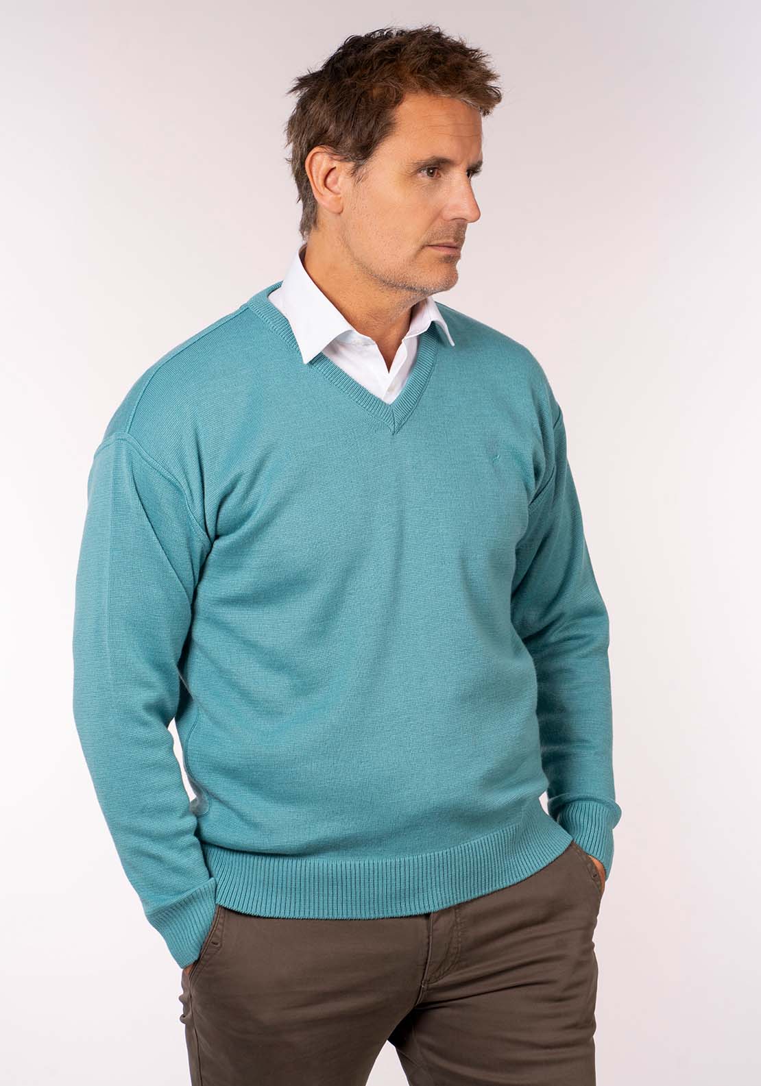 Yeats Plain V Neck Knit - Malta Mint 2 Shaws Department Stores