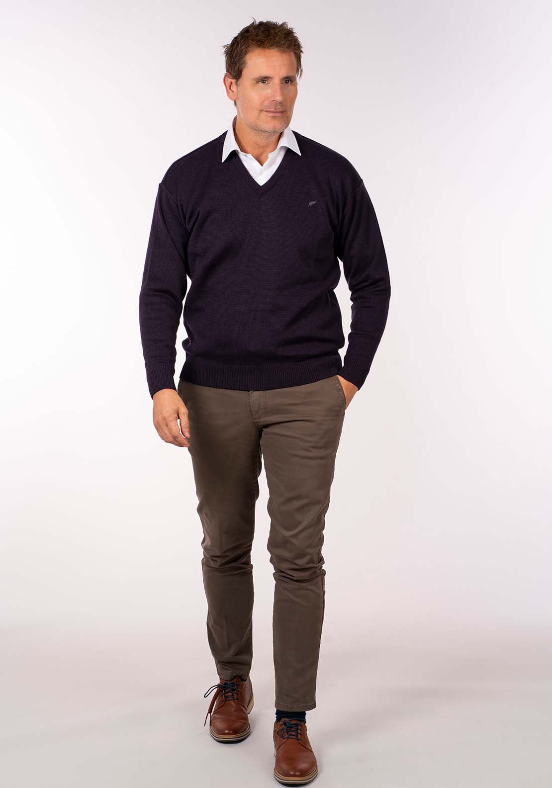 Yeats Plain V Neck Knit - Poker 3 Shaws Department Stores