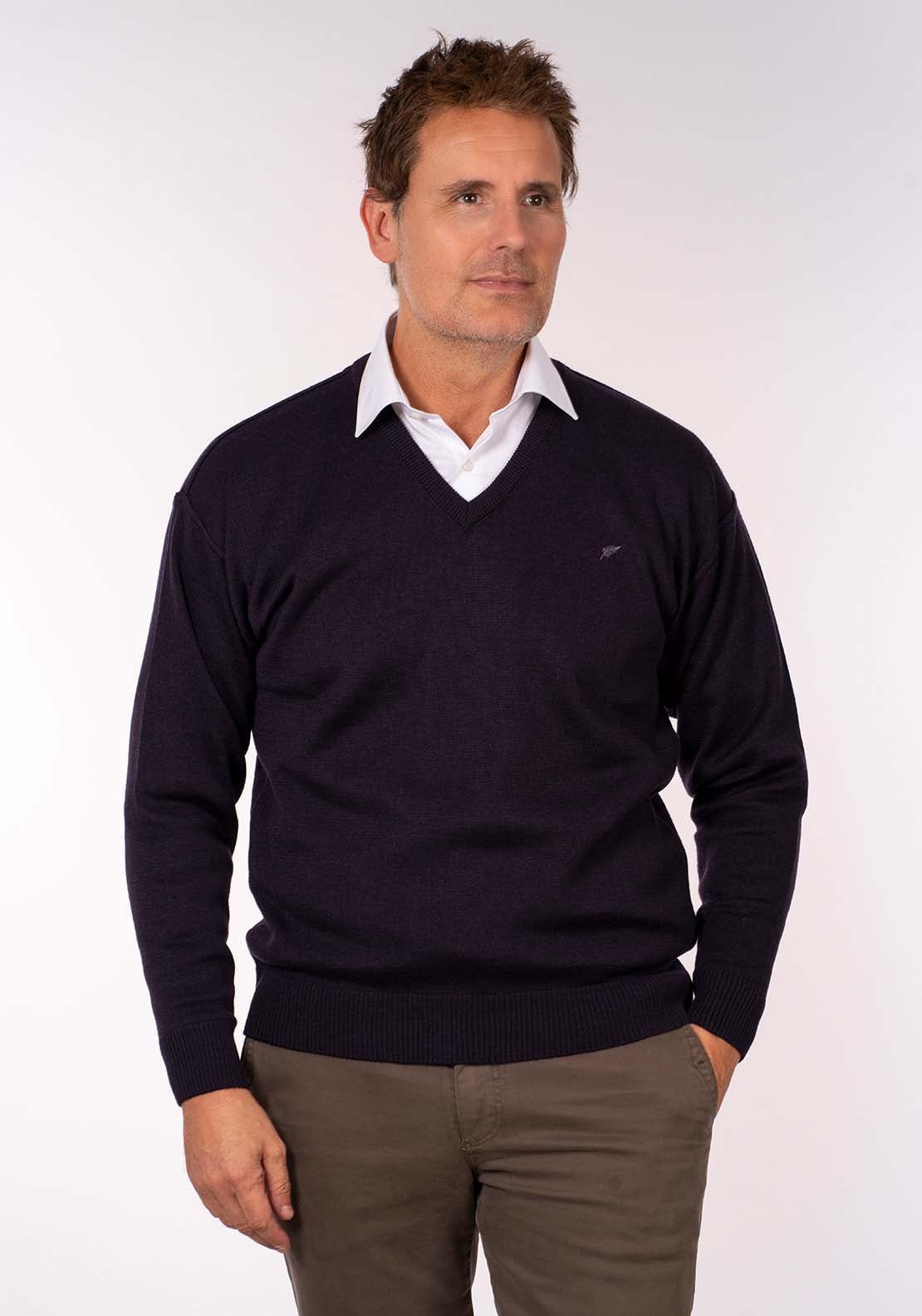 Yeats Plain V Neck Knit - Poker 1 Shaws Department Stores
