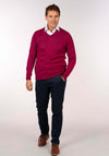 Mens V-Neck Merino Wool Jumper - Pink