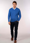 Mens V-Neck Merino Wool Jumper - Denim