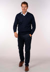 Mens V-Neck Merino Wool Jumper - Navy
