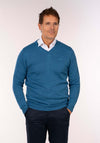 Mens V-Neck Merino Wool Jumper - Blue