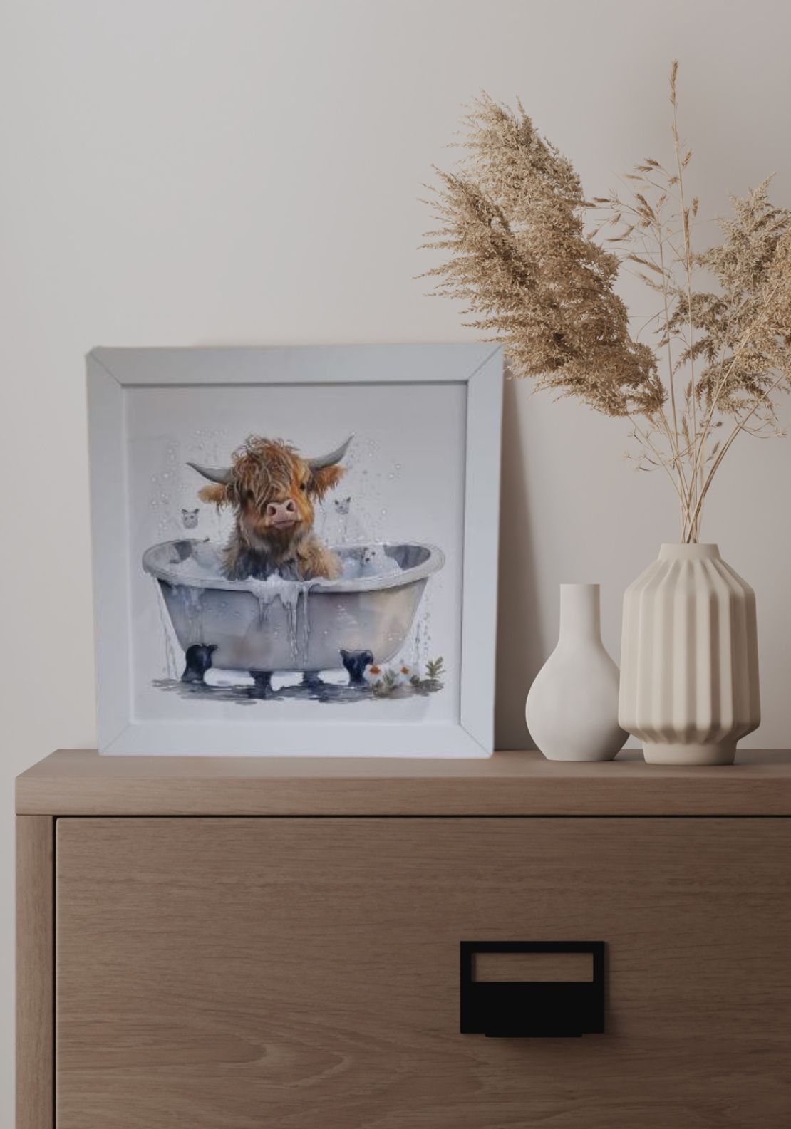 The Home Collection Calf In Bath Framed Picture - White 2 Shaws Department Stores