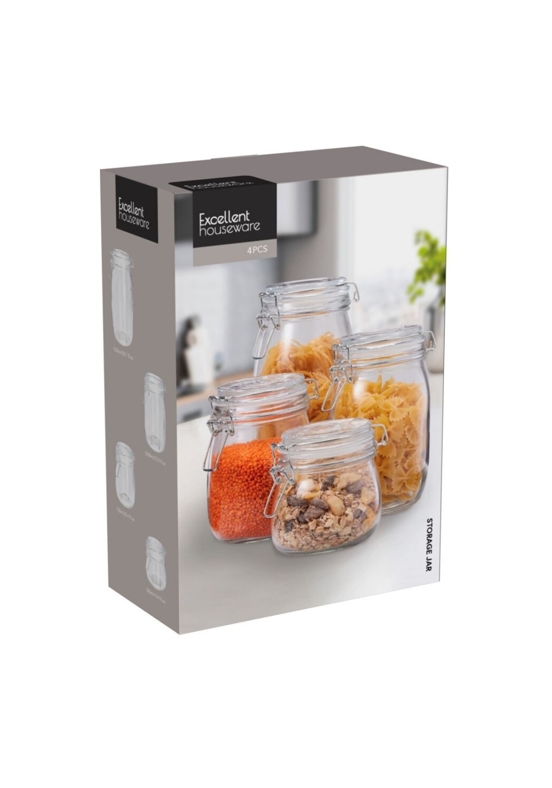 Set of 4 Glass Storage Jars - Clear