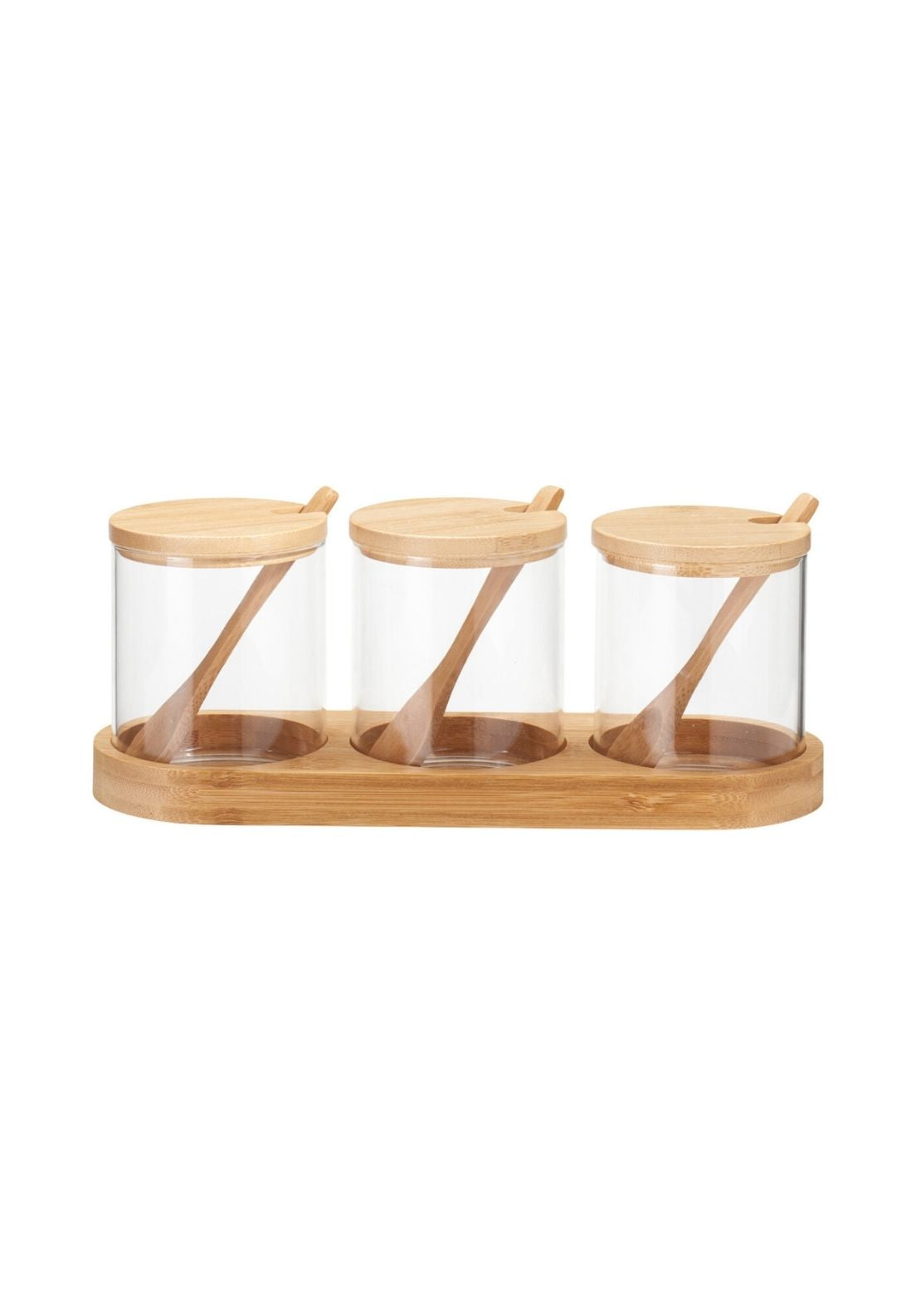 Set of 3 Bamboo Storage Jars - Clear