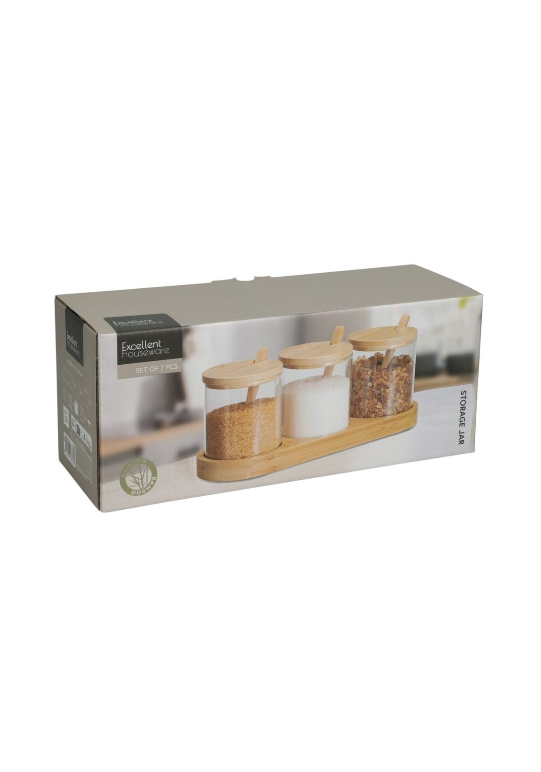 Set of 3 Bamboo Storage Jars - Clear