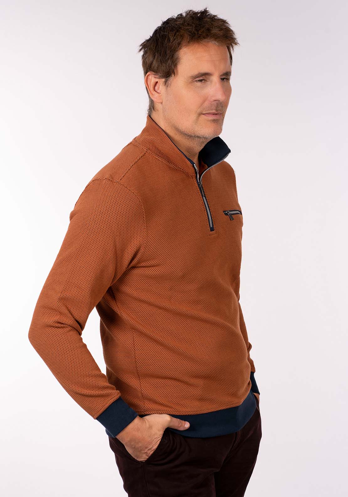 Chris Cayne 1/4 Zip Sweater - Rust 3 Shaws Department Stores