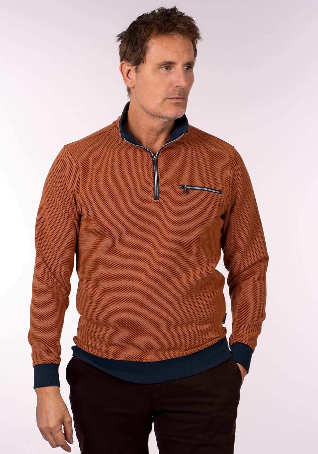 Chris Cayne 1/4 Zip Sweater - Rust 2 Shaws Department Stores