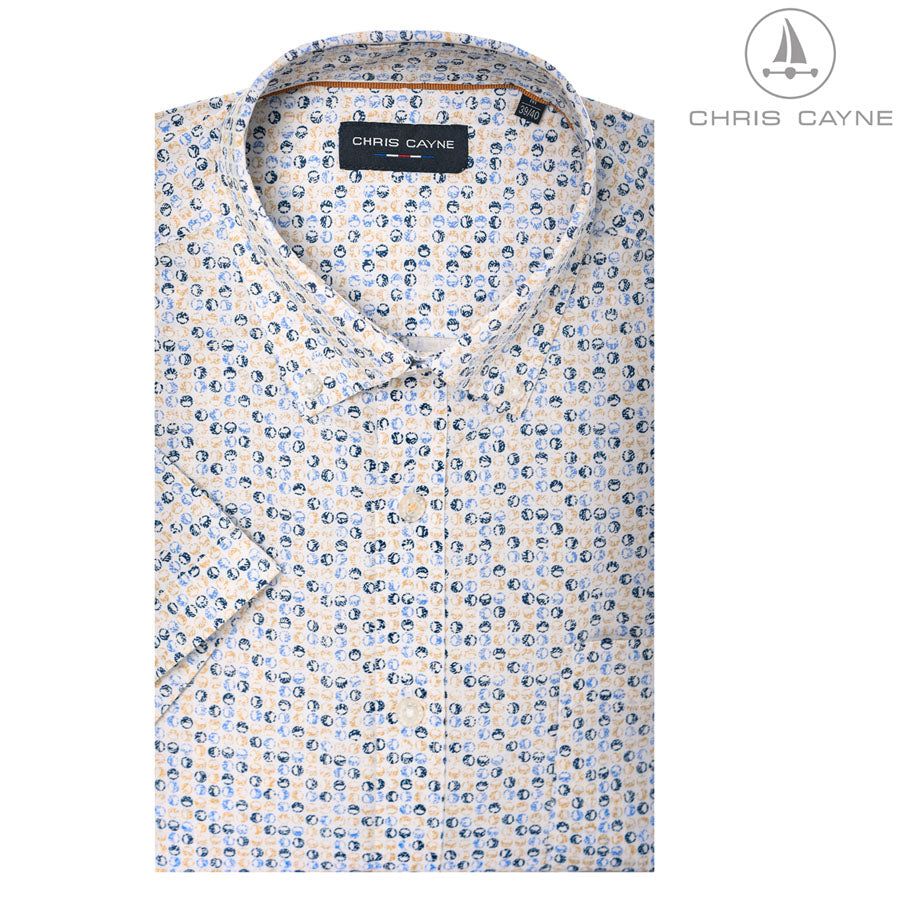 Chris Cayne Short Sleeve Print Shirt - Blue / Beige 1 Shaws Department Stores