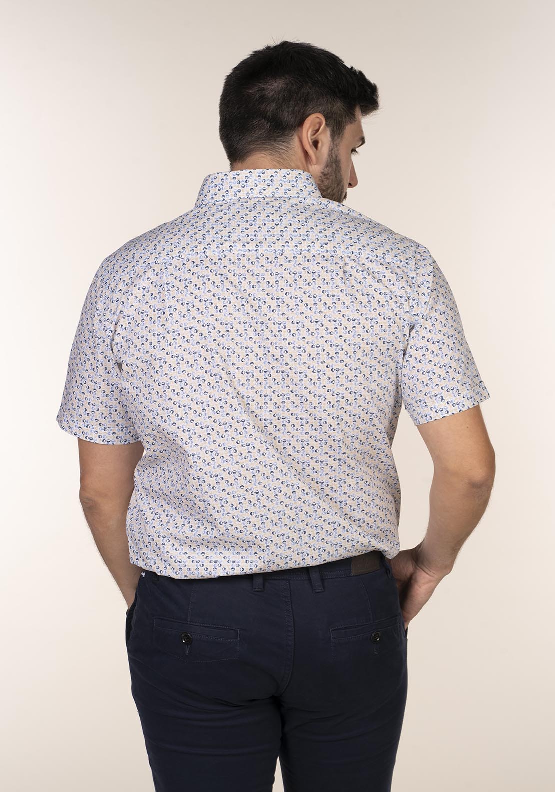Chris Cayne Short Sleeve Print Shirt - Blue / Beige 4 Shaws Department Stores