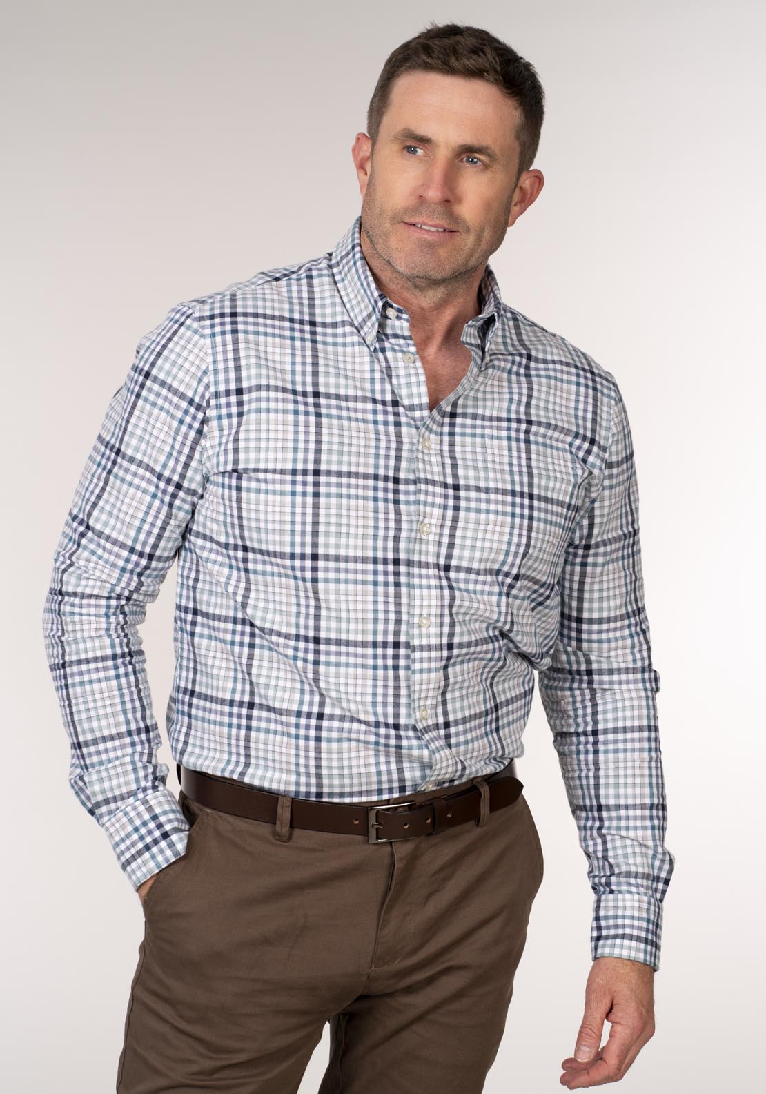 Chris Cayne Long Sleeve Check Shirt - Blue 1 Shaws Department Stores