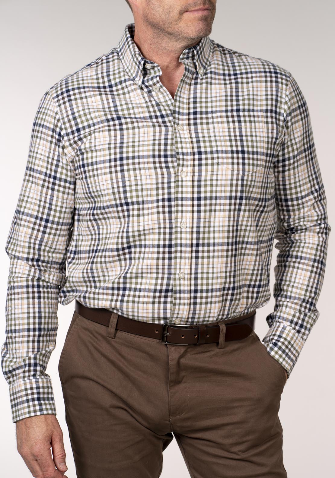 Chris Cayne Long Sleeve Check Shirt - Green 4 Shaws Department Stores
