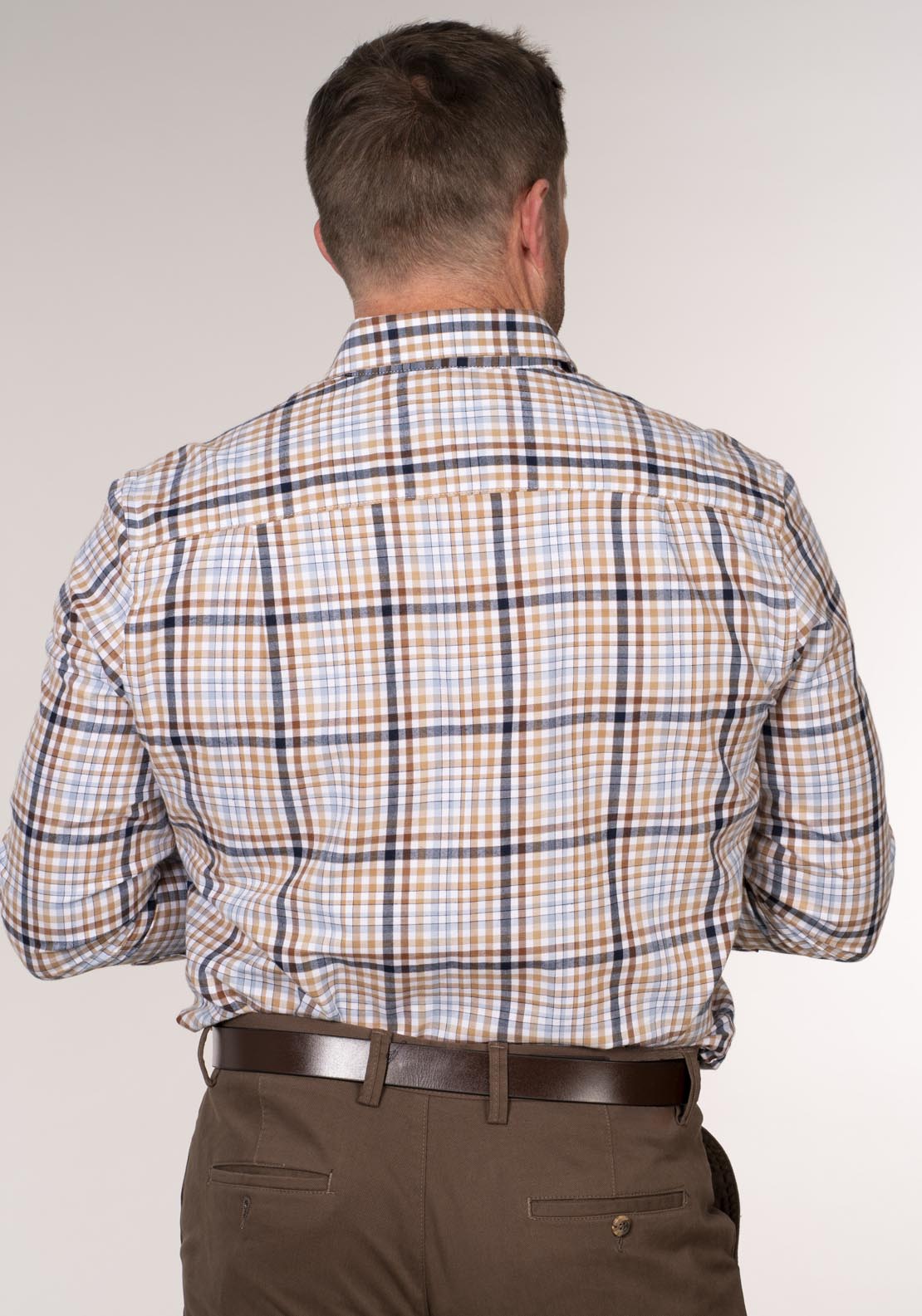 Chris Cayne Long Sleeve Check Shirt - Beige 2 Shaws Department Stores