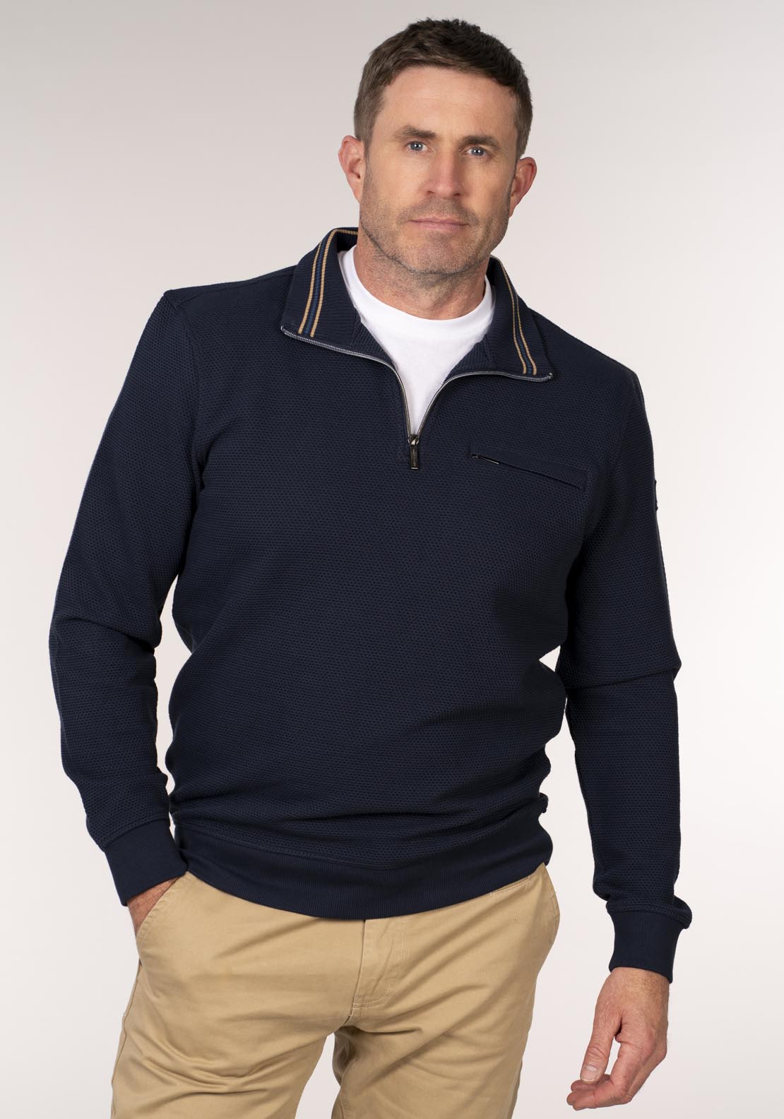 Chris Cayne 1/4 Zip Sweater With Chest Pocket - Blue 1 Shaws Department Stores