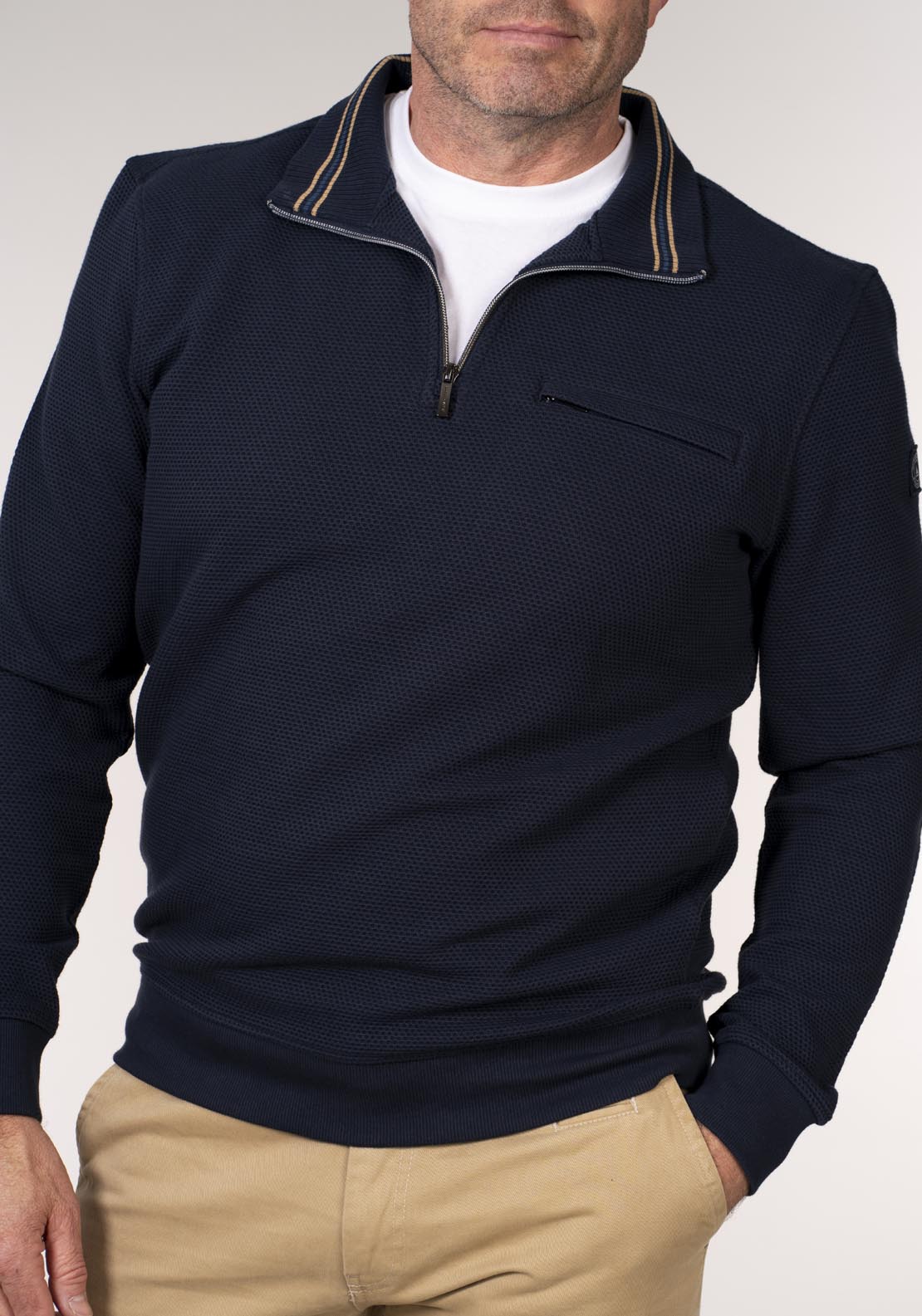 Chris Cayne 1/4 Zip Sweater With Chest Pocket - Blue 4 Shaws Department Stores