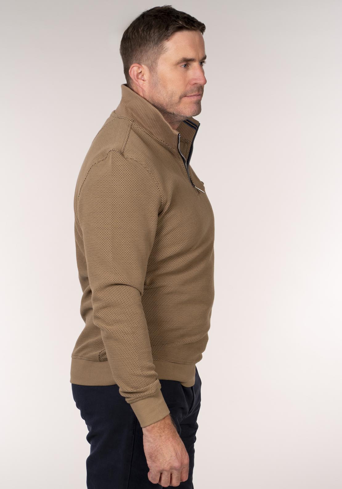 Chris Cayne 1/4 Zip Sweater With Chest Pocket - Camel 3 Shaws Department Stores