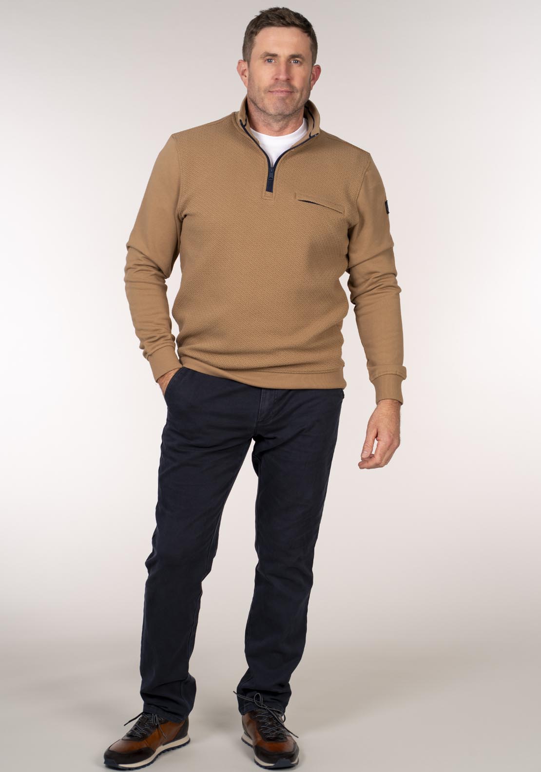 Chris Cayne 1/4 Zip Sweater With Chest Pocket - Camel 5 Shaws Department Stores