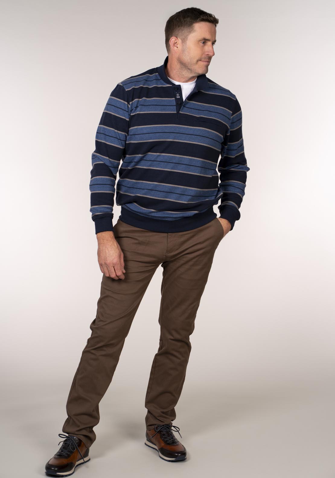 Chris Cayne 3 Button Polo Collar Sweatshirt - Duch Blue 4 Shaws Department Stores