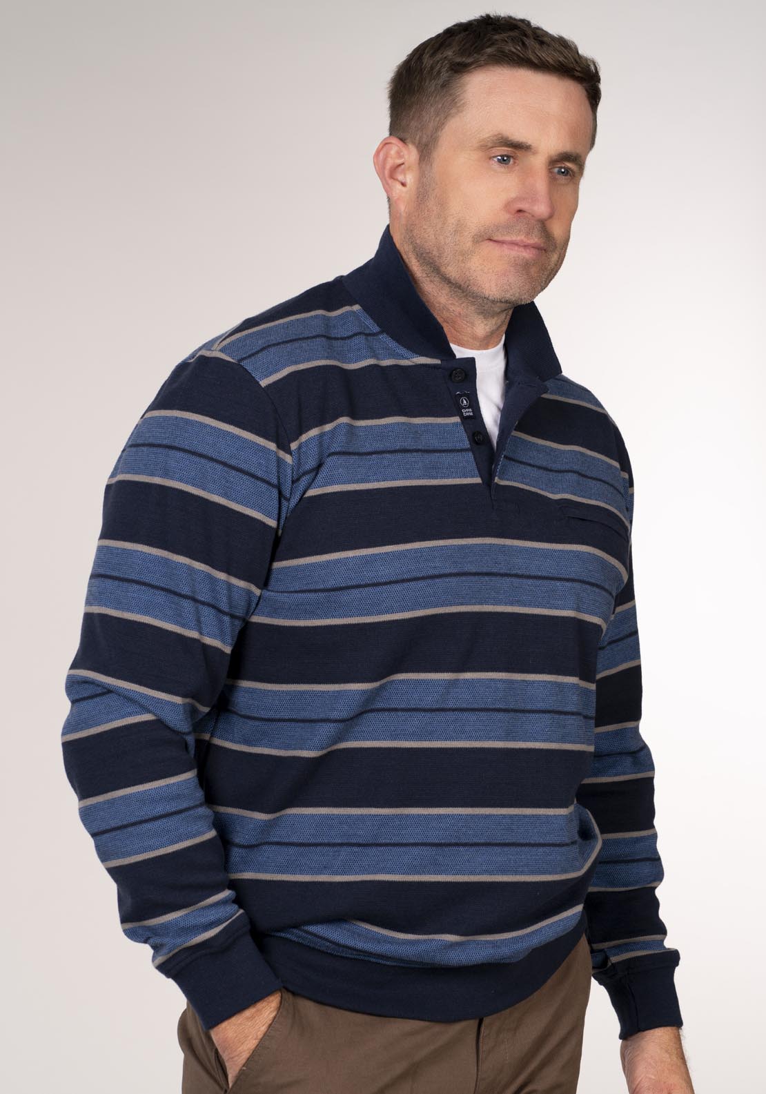 Chris Cayne 3 Button Polo Collar Sweatshirt - Duch Blue 1 Shaws Department Stores