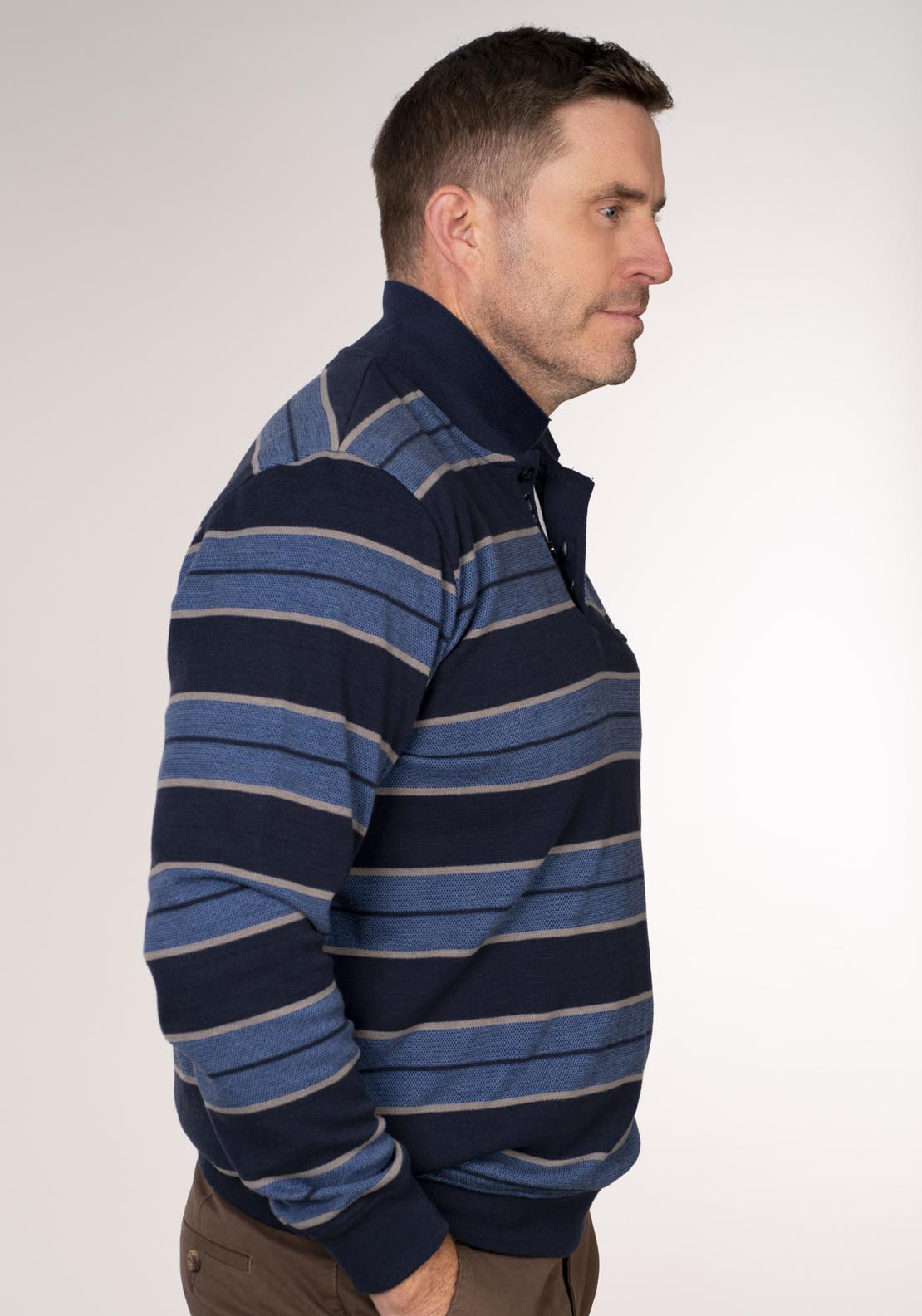 Chris Cayne 3 Button Polo Collar Sweatshirt - Duch Blue 3 Shaws Department Stores