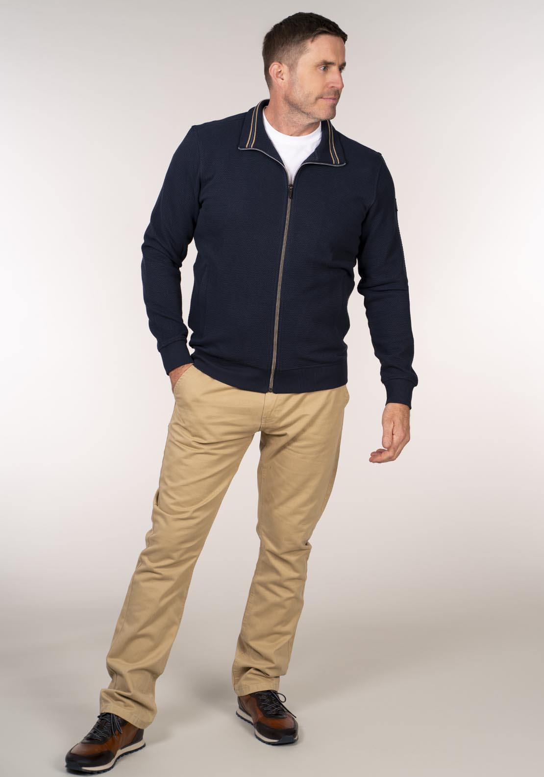 Chris Cayne Full Zip Sweater With Chest Pocket - Blue 4 Shaws Department Stores